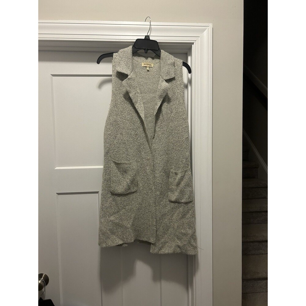 Monteau Lagenlook Beige Oatmeal Collared Long Line Sweater Vest Size Medium Warm